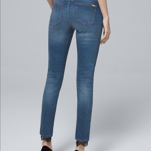 Classic-Rise Lace-Hem Skinny Ankle Jeans - Picture 2 of 10